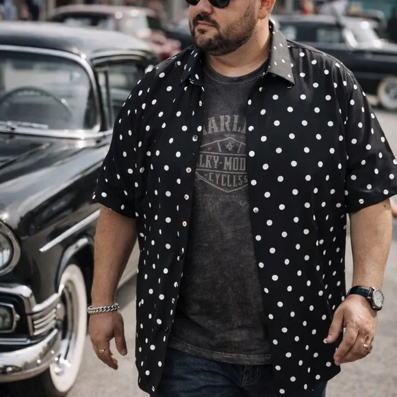 Polka Dot Shirt XXL | Rockabilly Retro Vibe - Stretch - Size 2XL - J. Ferrar - Picture 3 of 6